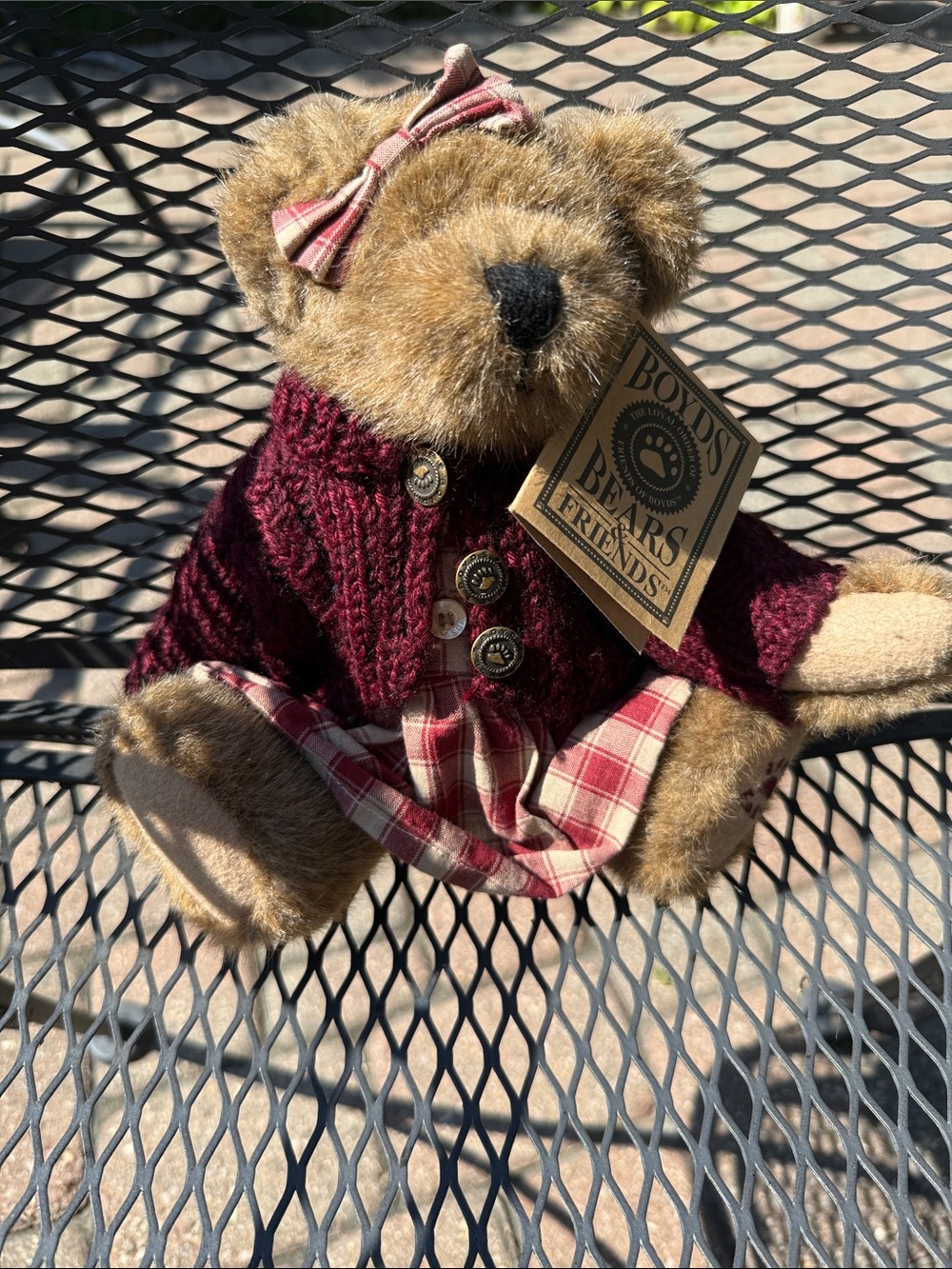 Boyds Bears & Friends Plush Teddy in Burgundy Sweater. 1997 Friends of Boyds